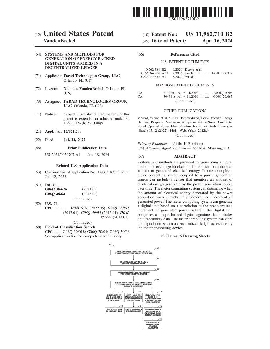 Official United States patent grant page for US 11,962,710 B2