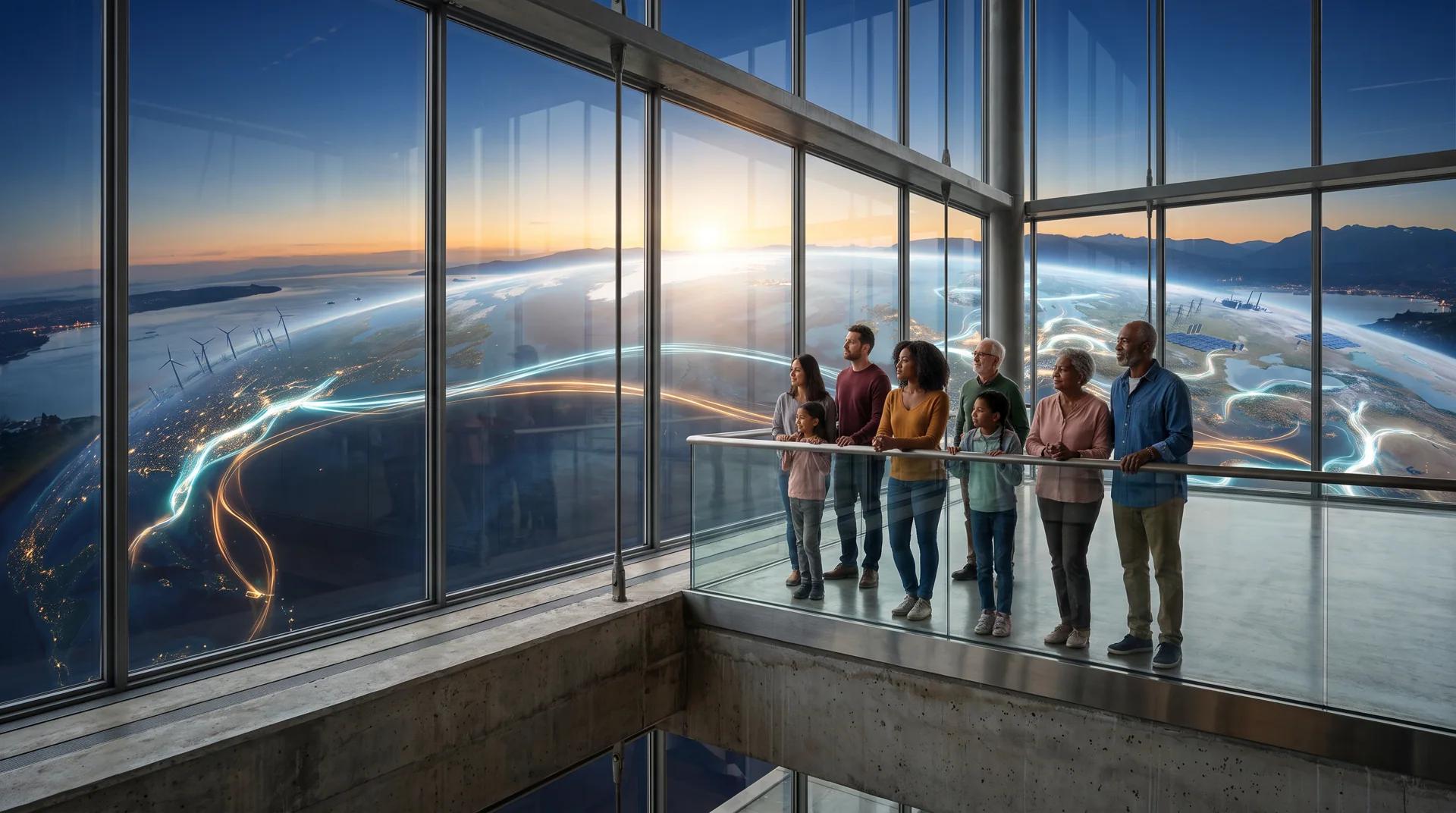 People overlooking a connected global energy landscape