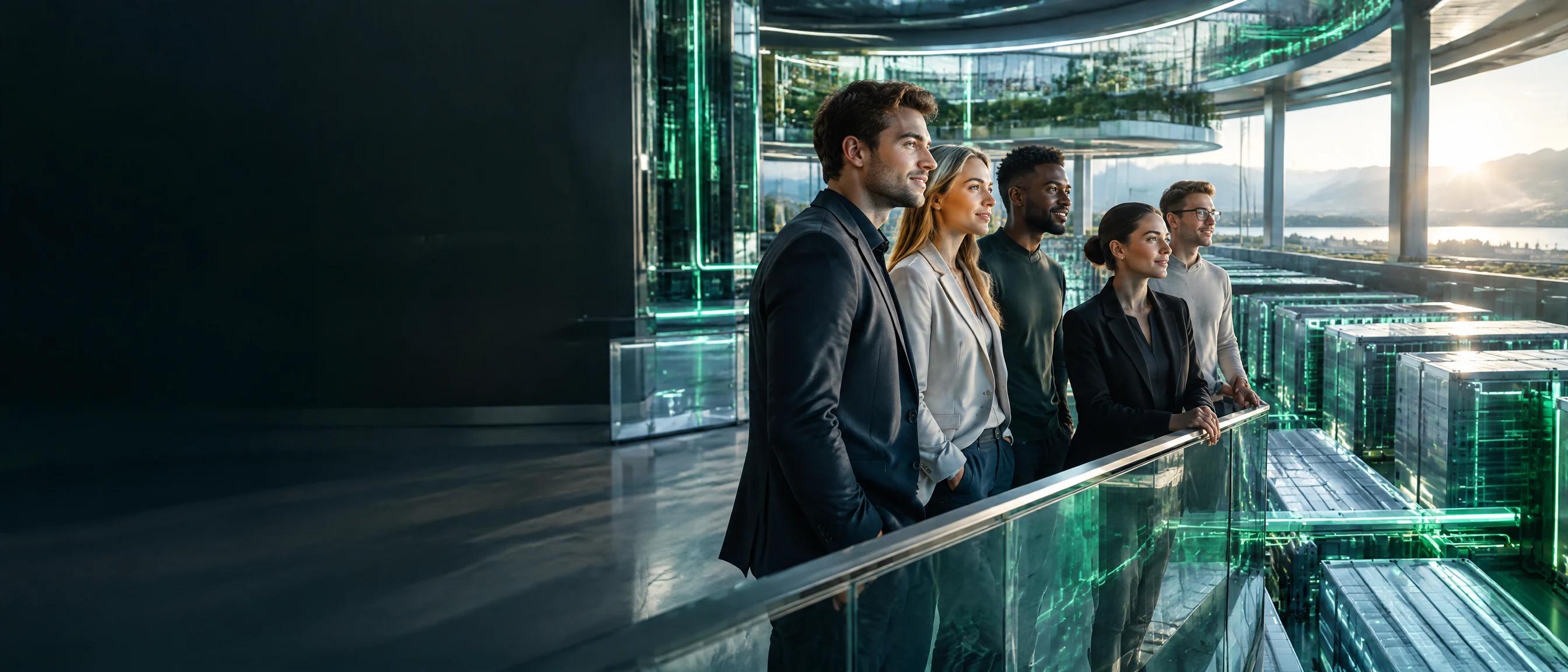 FTG Energy Account Holders overlooking a modern electricity storage vault